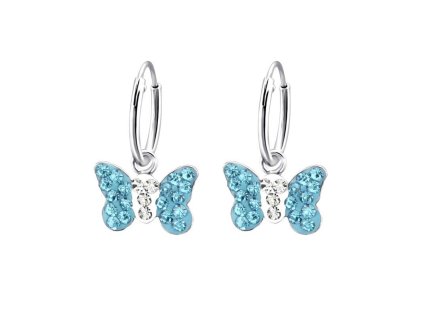 Dětské visací náušničky s motýlkem modrých zirkonů
