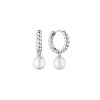 Dámské visací náušnice z rhodiovaného stříbra s pravou bílou sladkovodní perlou