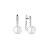 Elegantní dámské visací náušnice z rhodiovaného stříbra s pravou bílou perlou a zirkony