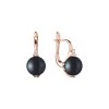 Luxusní dámské visací náušnice z růžově pozlaceného rhodiovaného stříbra s černou sladkovodní perlou