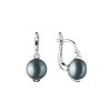 Dámské visací náušnice z rhodiovaného stříbra s černými sladkovodními perlami