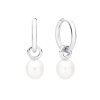 Minimalistické moderní stříbrné visací náušnice s pravou bílou perlou