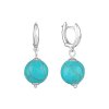 Atraktivní visací náušnice z rhodiovaného stříbra s kuličkami z imitace tyrkysu