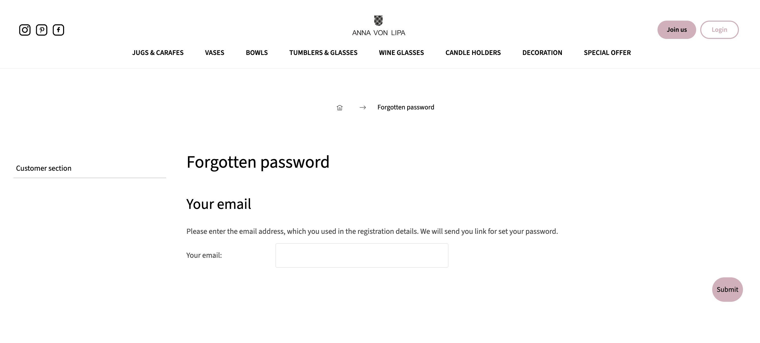 Password reset request form