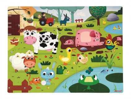 Janod Puzzle dotykové Zvířátka na farmě s texturou 20 dílů od 3-6 let