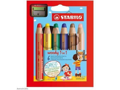 STABILO WOODY 8806-2 SADA PASTELEK 3V1 - 6 KS + OŘEZÁVÁTKO