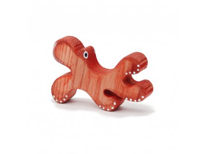 Red Octopus Wooden Figure