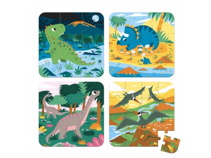 Janod Puzzle 4v1 Dinosauři 6-9-12-16 ks