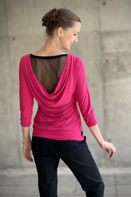 Růžový magenta top Pirueta s 3/4 rukávy