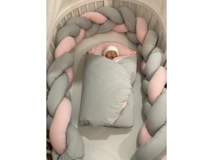 PÉŘOVÁ ZAVINOVAČKA - BABY PINK/ŠEDÝ VELVET