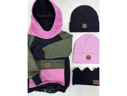 MIKINA "ZÁDA V CAJKU" S KAPSIČKOU- KHAKI/BABY PINK
