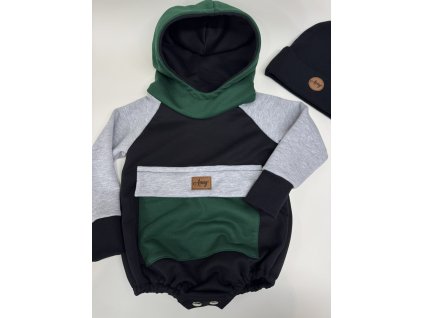 MIKINA "ZÁDA V CAJKU" S KAPSIČKOU- ZELENÁ/ŠEDÁ