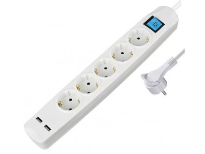 Prodlužovací přívod NV 58-1,5m, 5 zásuvek 230V + USB nabíjení