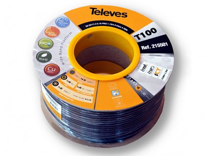 Koaxiální kabel Televes T100 215501 ClassA Cu/Cu black outdoor 100m