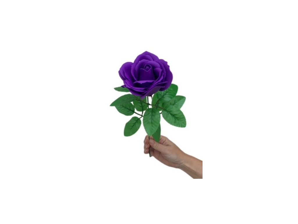 Mýdlový květ růže Fialová na stonku s lístky - Anteros