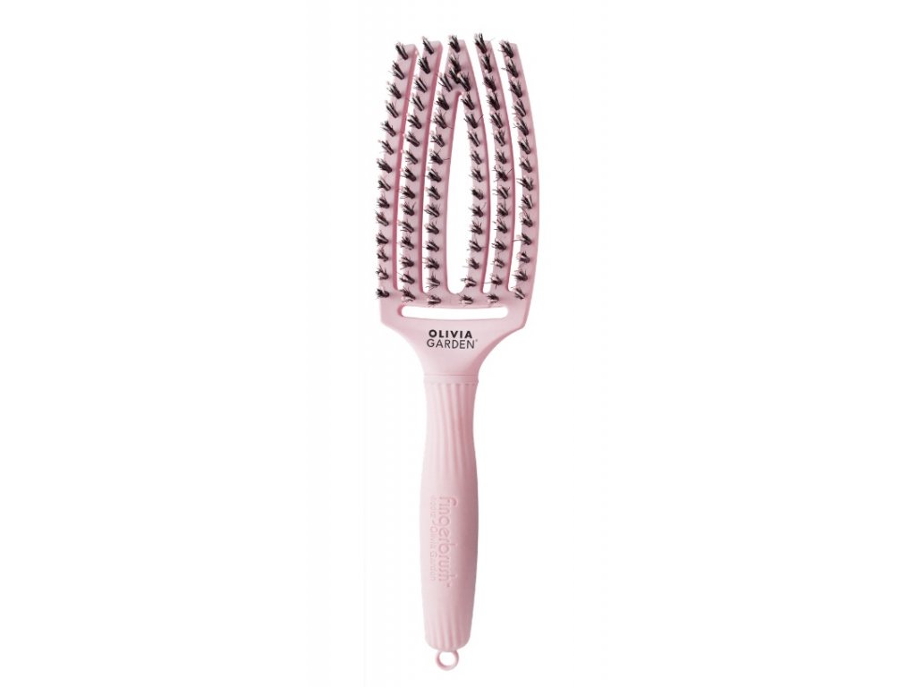 Olivia Garden Fingerbrush Pastellrosa Medium gebogene Flachhaarbürste -  Anteros | Haarbürsten