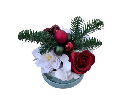 dekorace z mydlovych kvetu v miniboxu vanocni