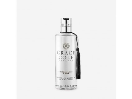 luxury bath and shower gel in white nectarine and pear made in england by grace cole 1024x1024