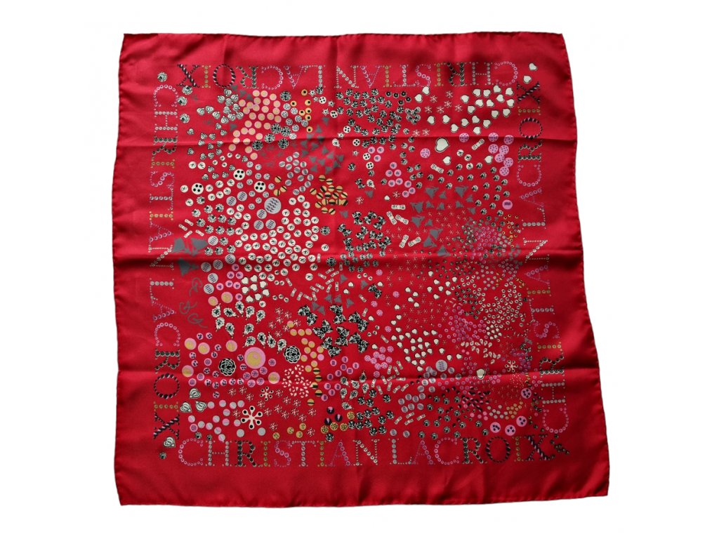 1. Starožitná móda retro móda starožitný šátek hedvábný šátek červený šátek vintage starožitnosti starožitné šperky Antik Kureš vintage scarf Christian Lacroix