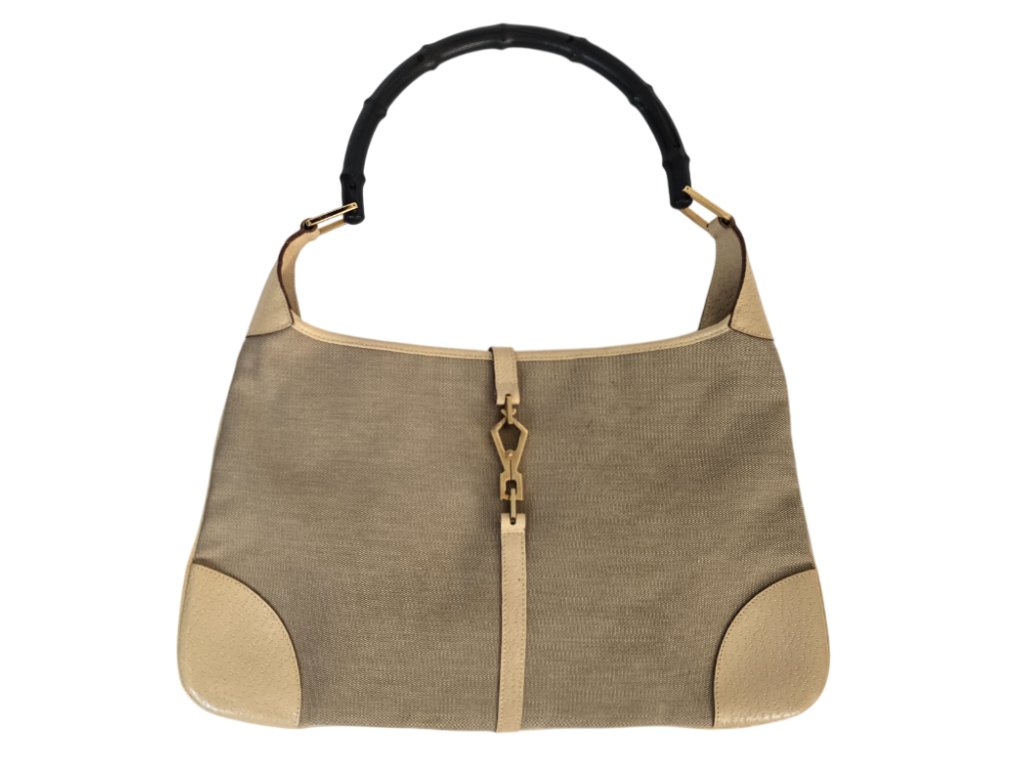 1 kozena latkova bezova kabelka gucci bamboo handle jackie kabelka s bambusovym uchem luxusni kabelka znackove kabelky antik kures starozitne retro vintage originalni