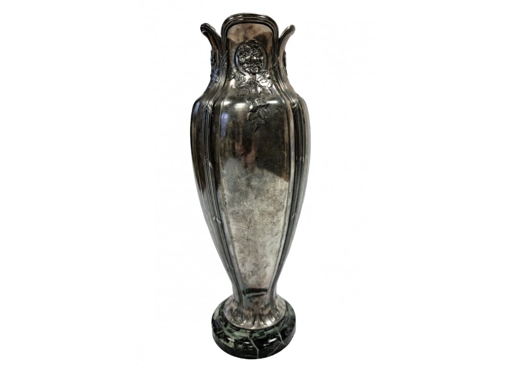 Váza Gallia stříbřeno silver plated mramor Antik Kureš starožitnosti I.