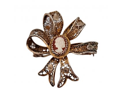 Starožitná brož vintage brooche kamej filigree filigran Antik Kureš starožitné šperky I.