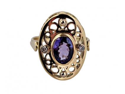 Autorský tanzanitový prsten tanzanit diamant prsten zlato starožitné šperky Antik Kureš 1.