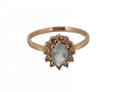 Zlatý prsten s akvamarínem a diamanty akvamarín starožitné šperky Antik Kureš I.