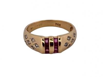 Zlatý prsten s rubíny a diamanty starožitné šperky Antik Kureš I.