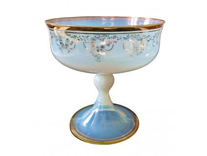 1. Opálová mísa na nožce opálové sklo Antik Kureš starožitné sklo starožitnosti antique glass opalescent glass