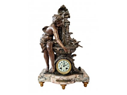 1. Stolní figurální hodiny Fontána sýkorek starožitné hodiny starožitnosti Antik Kureš antique clock antiques