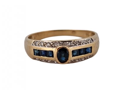 1. Safírový zlatý prsten s diamanty safír diamant starožitný prsten starožitné šperky starožitnosti Antik Kureš antique jewellery antique ring saphire