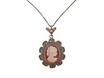 1. Stříbrná filigránová kamej starožitné šperky starožitná kamej náhrdelník přívěsek starožitnosti Antik Kureš antique jewellery antique necklase
