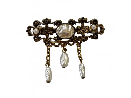 1. Secesní brož se závěsy s perličkami brož secese Antik Kureš starožitné šperky starožitná brož starožitná bižuterie starožitnosti antique jewellery art noveau brooche