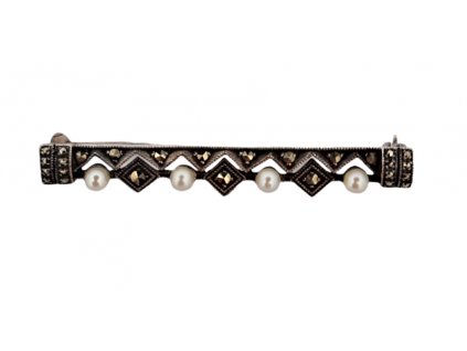 1. Stříbrná art deco brož s markazity a perličkami starožitná brož art deco starožitné šperky starožitnosti Antik Kureš markazit perla antique jewellery art deco antique brooche