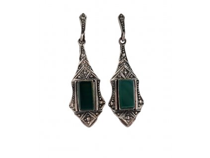 1. Starožitné náušnice art deco se zeleným achátem a markazity starožitné náušnice achát markazit art deco starožitné šperky Antik Kureš antique jewellery antique earrings