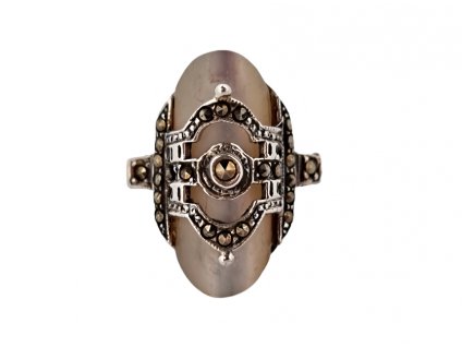 1. Stříbrný prsten art deco perleť markazit starožitný prsten starožitné šperky starožitnosti drahokamy Antik Kureš antique ring jewellery art deco