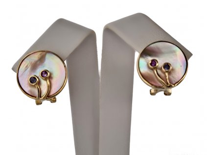 1. Starožitné zlaté náušnice perleťové knoflíčky perleť ametyst starožitné náušnice zlato starožitné šperky Antik Kureš starožitnosti antique jewellery