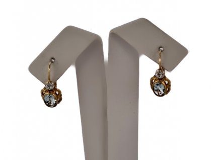 1. Zlaté náušnice kytička s diamantem a akvamarínem akvamarínové náušnice starožitné náušnice starožitné šperky Antik Kureš starožitnosti antique jewellery aquamarine