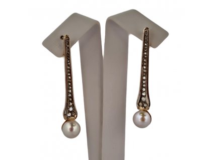 1. Luxusní dlouhé diamantové náušnice s perlou diamantové náušnice starožitné náušnice starožitné šperky Antik Kureš starožitnosti antique jewellery