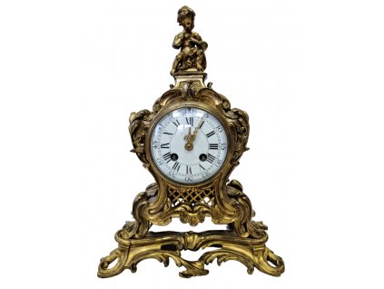 Bronzové hodiny na pevné konzolce se sochou rytce Antik Kureš starožitné hodiny I.