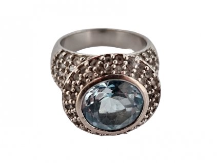 1. Starožitný dámský prsten stříbrný prsten starožitné prsteny topaz přírodní topaz modrý topaz Antik Kureš starožitné šperky starožitnosti starožitný prsten prsten s drahokamy art deco prsten