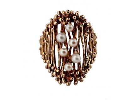 1. Starožitný dámský prsten zlatý prsten prsten s perličkami perličky designový prsten starožitné prsteny Antik Kureš starožitné šperky starožitnosti zlatý prsten autorský prsten