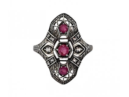1. Starožitný dámský prsten stříbrný prsten prsten art deco rubínový prsten rubín topaz starožitné prsteny Antik Kureš starožitné šperky starožitnosti prsten s rubíny