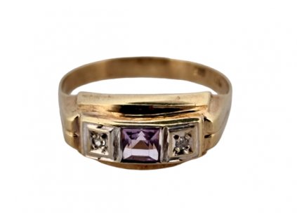 1. Zlatý prsten s diamanty a ametystem diamant ametyst prsten art deco ametystový prsten amethyst starožitné šperky starožitný prsten Antik Kureš starožitnosti šperky staré