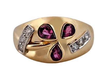 1. Zlatý prsten s purpurovým safírem a diamanty purple saphire ring purpurový safír růžový safír safírový prsten starožitný prsten starožitné šperky Antik Kureš starožitnosti