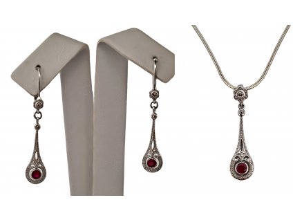 1. Stříbrný starožitný set diamantový set diamantové náušnice rubínové náušnice diamantový náhrdelník rubínový náhrdelník starožitné šperky Antik Kureš šperk rubín art deco