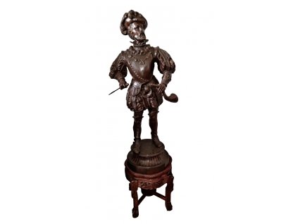 1. Bronzová starožitná socha rytíř trubadúr socha v životní velikosti starožitné bronzové sochy starožitnosti Antik Kureš E. Picault Emile Louis Picault bronze statue