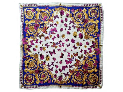 1. Starožitná móda retro móda starožitný hedvábný šátek vintage motýly berušky starožitnosti starožitné šperky Antik Kureš vintage scarf Versace butterlfy ladybird
