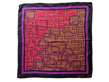 1. Starožitná retro móda starožitný šátek hedvábný šátek geometrický vzorový vínový fialový šátek starožitnosti starožitné šperky Antik Kureš scarf Richard Allan London